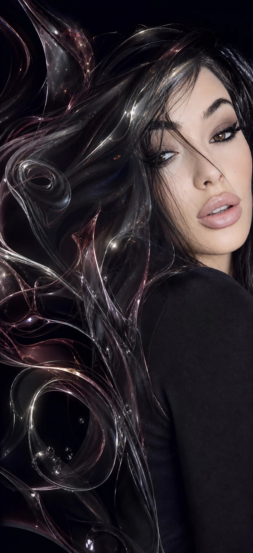 Lana Bajc refracted through liquid glass and sculptural chrome.