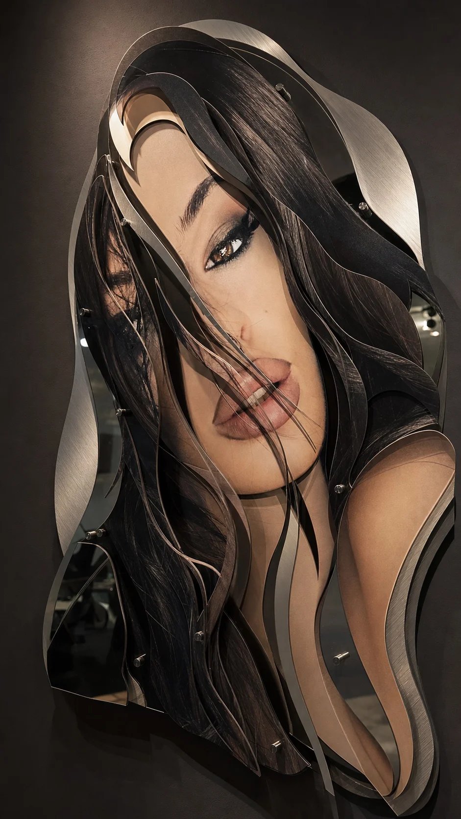 A layered sculptural photo relief portrait of Lana Bajc.