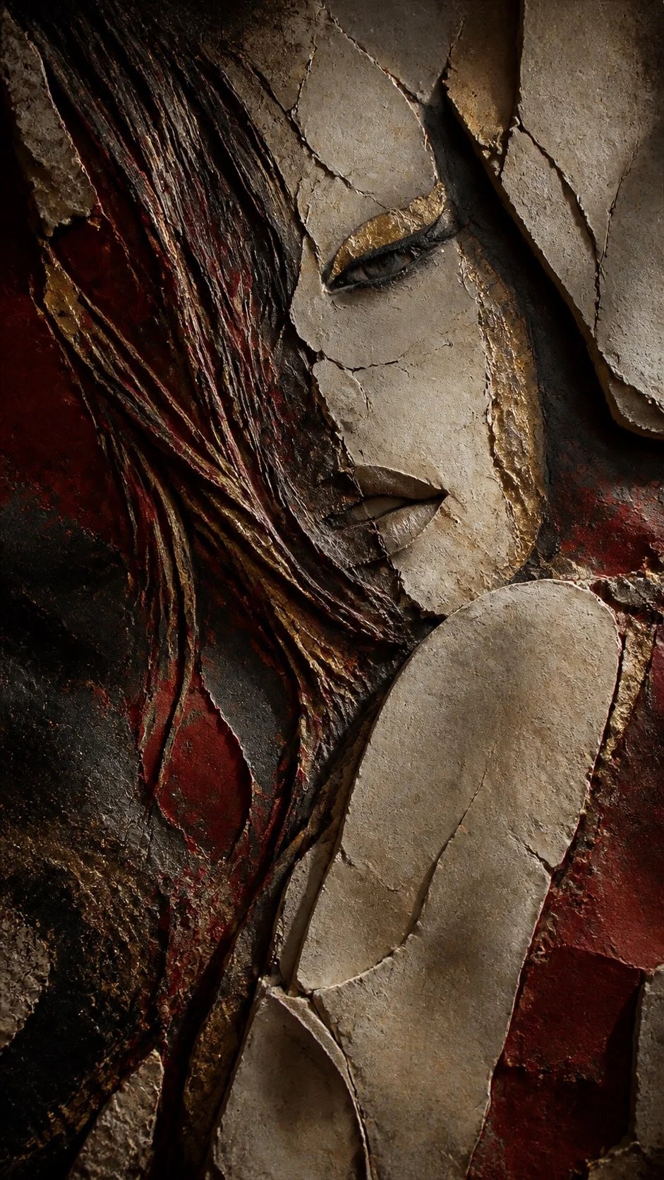 Lana Bajc suggested in cracked mineral relief, oxide and gold.